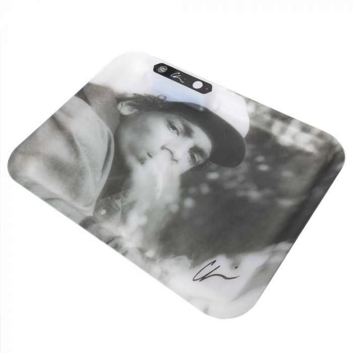 Glow Tray The Pound LED rolling tray, angled view