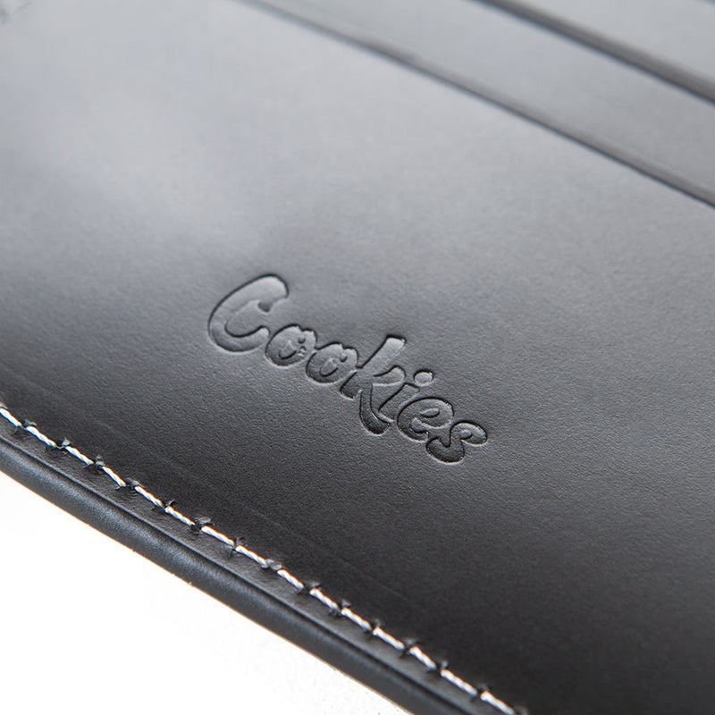 Cookies Leather Monogram Embossed Billfold Wallet in black, fourth view