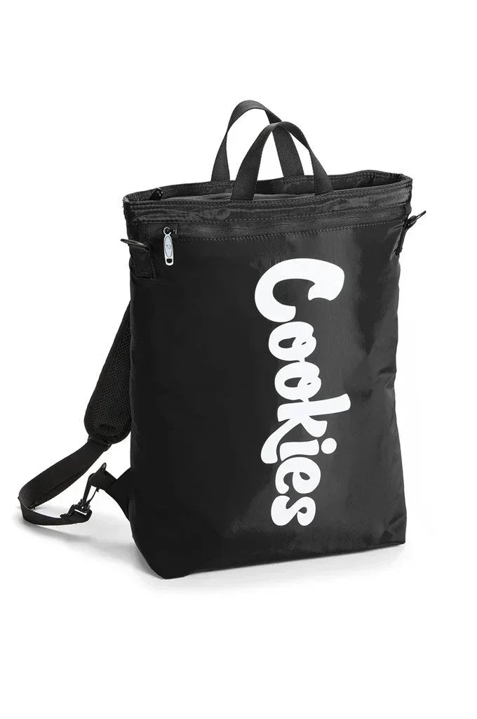 Cookies Slangin' smell proof backpack in black — front with Cookies logo