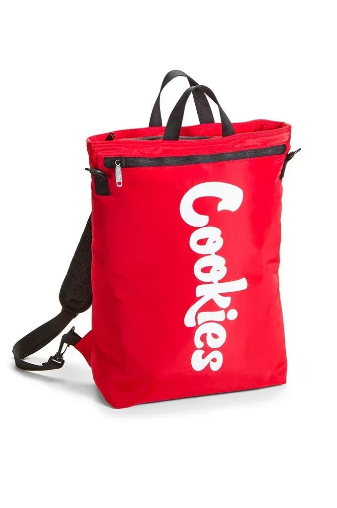 Cookies Slangin' smell proof backpack in red — front with Cookies logo