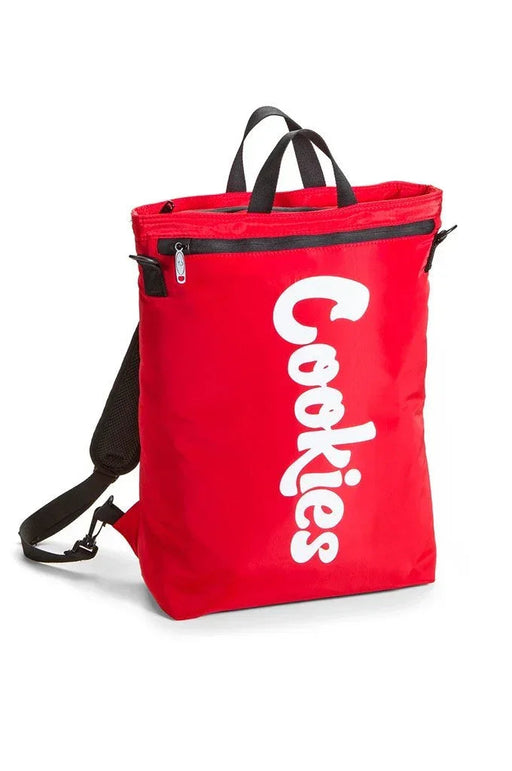 Cookies Slangin' smell proof backpack in red — front with Cookies logo